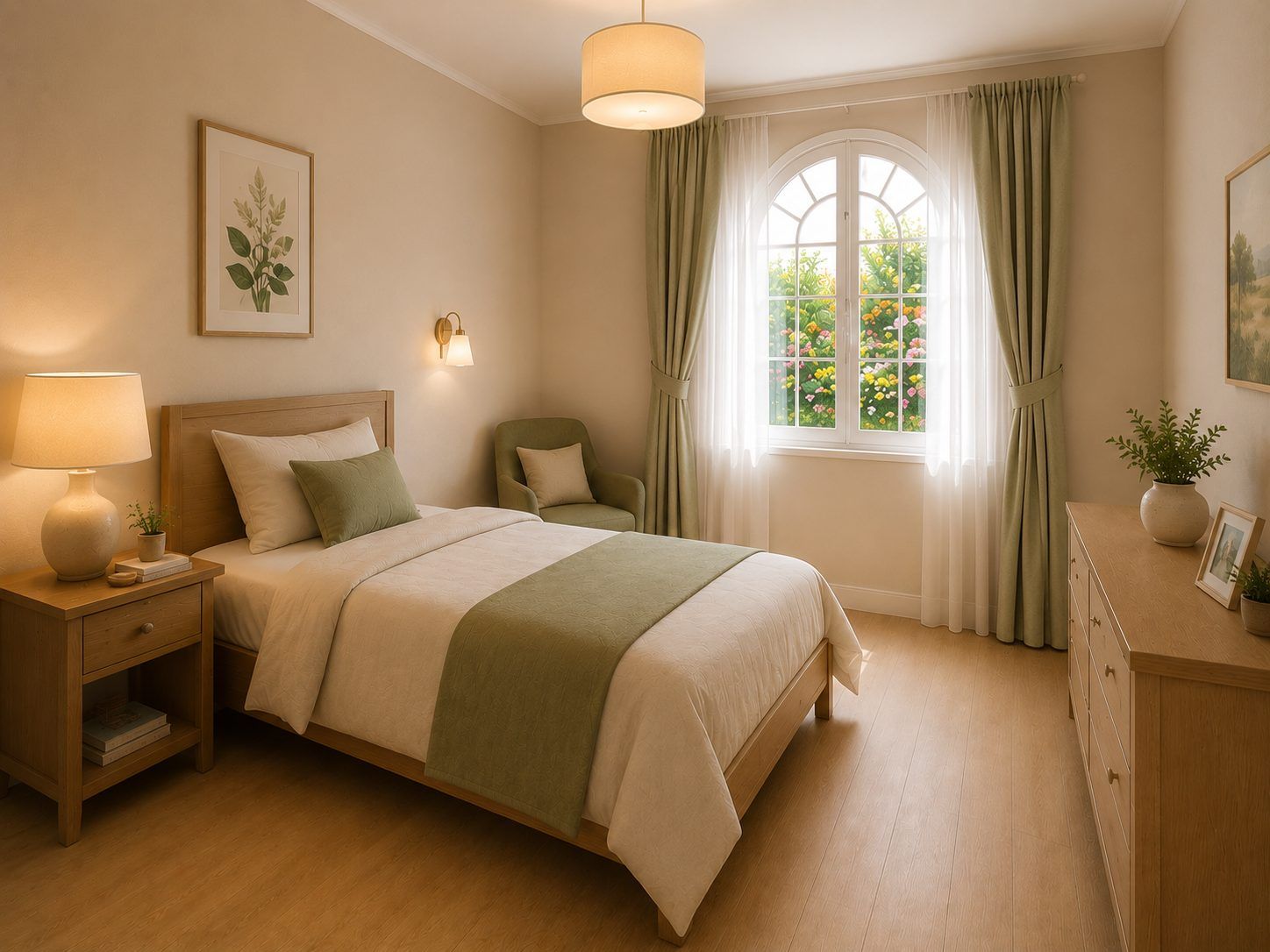 Une chambre de la Villa Hortensia à Lourdes, avec vue sur le jardin