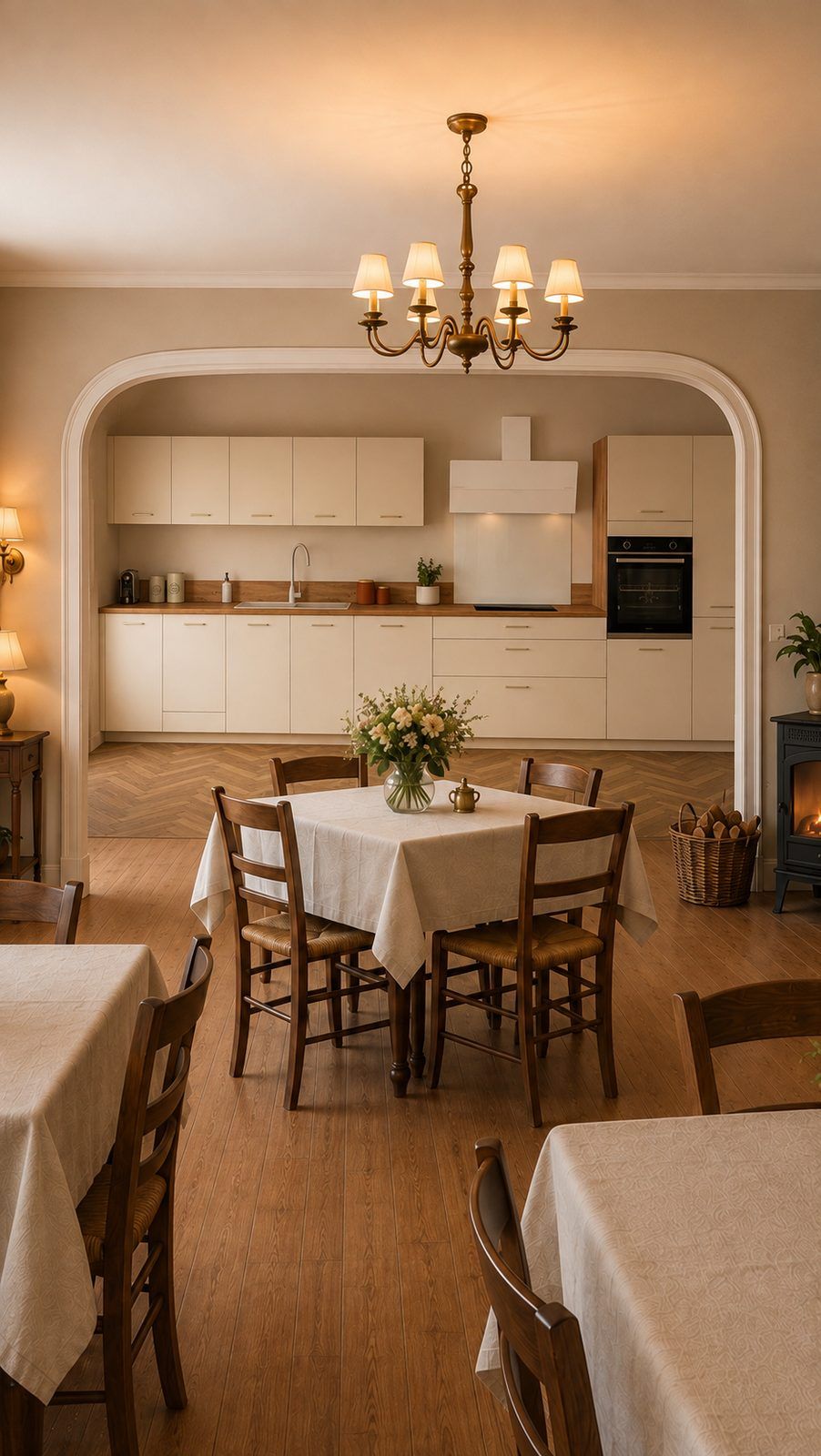 La salle à manger et la cuisine de la Villa Hortensia à Lourdes